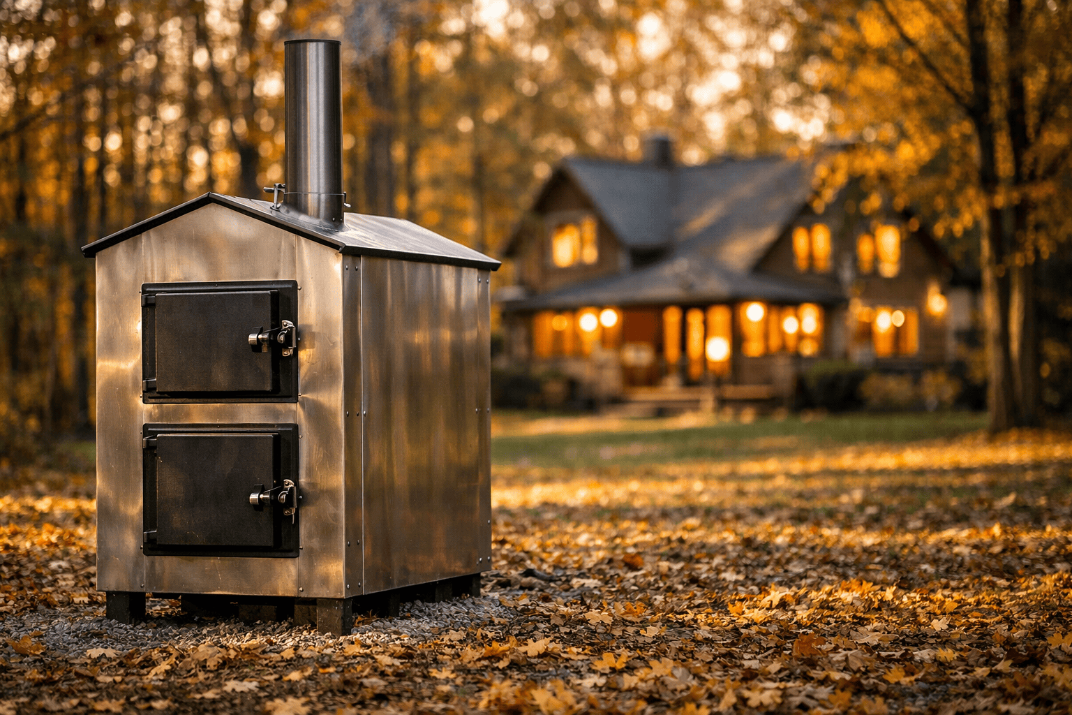 hardy wood furnace installed outside a home